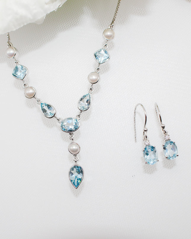 Blue Topaz and Pearl Jewelry Set