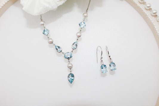 Blue Topaz and Pearl Jewelry Set