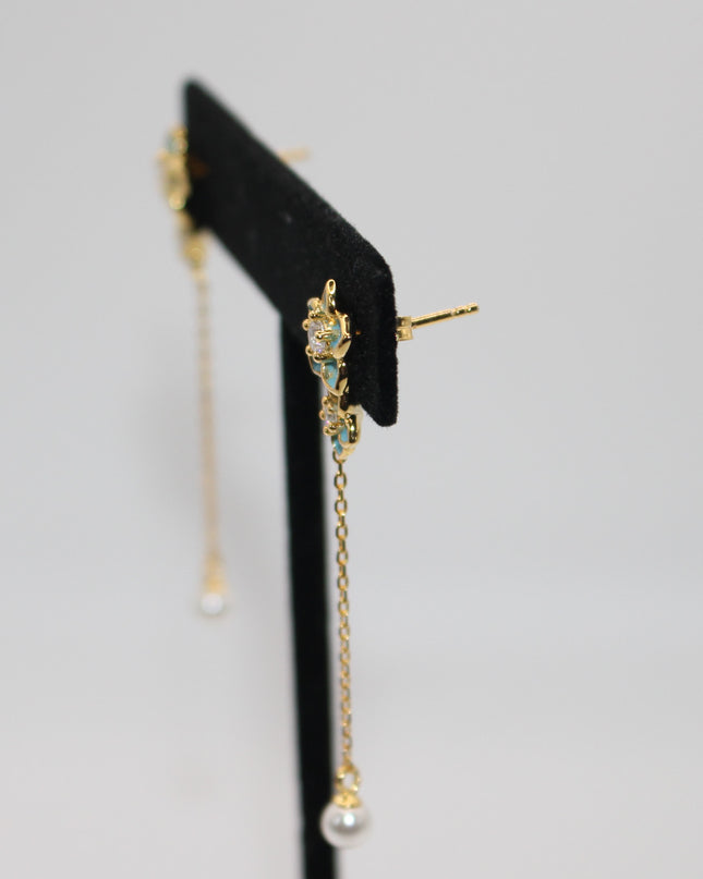 Flower Pearl Dangle Earrings