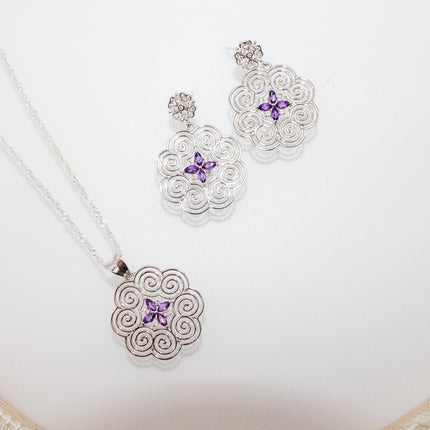 Silver Amethyst Hmong Jewelry Set