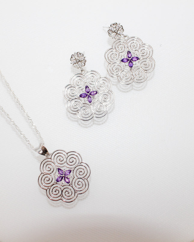 Silver Amethyst Hmong Jewelry Set