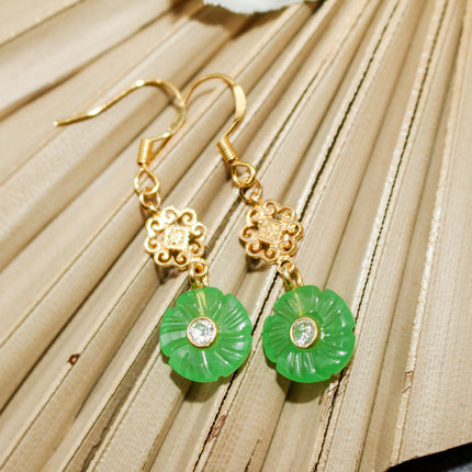 Green Onyx Flower Earrings