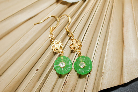 Green Onyx Flower Earrings