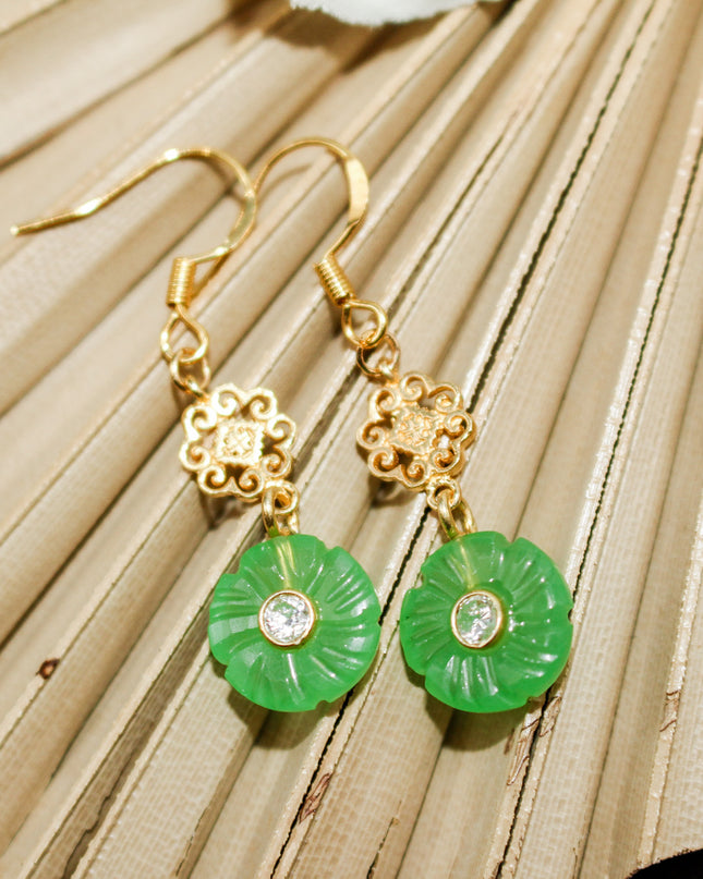 Green Onyx Flower Earrings