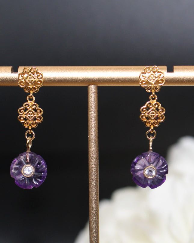 Gold Amethyst Hmong Earrings
