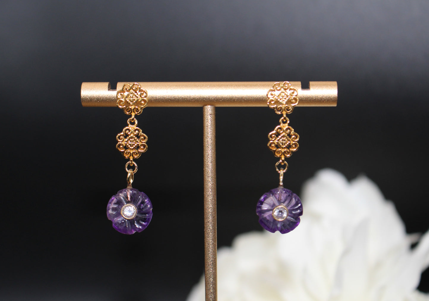 Gold Amethyst Hmong Earrings