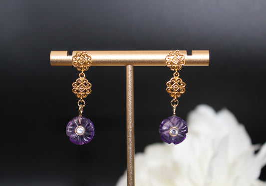 Gold Amethyst Hmong Earrings