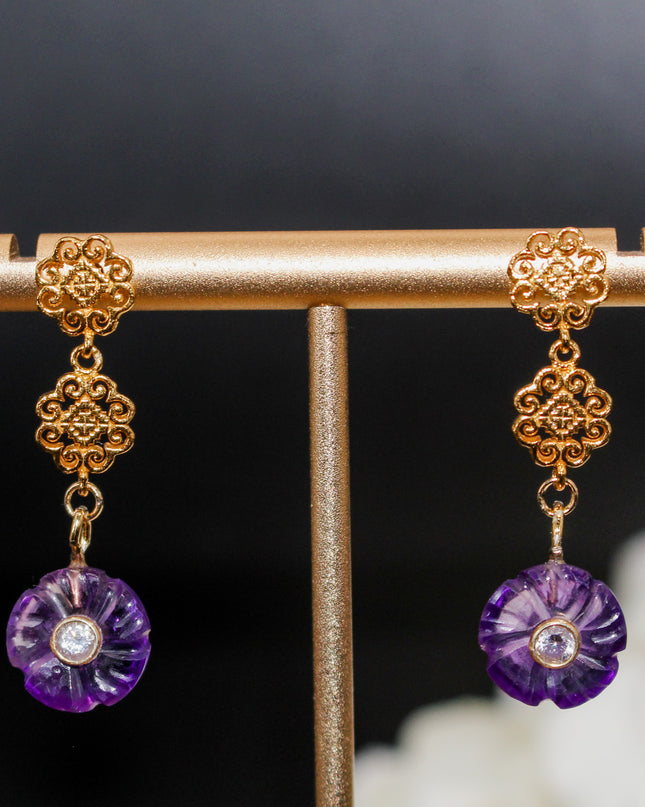 Gold Amethyst Hmong Earrings