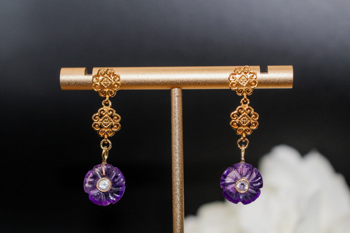 Gold Amethyst Hmong Earrings
