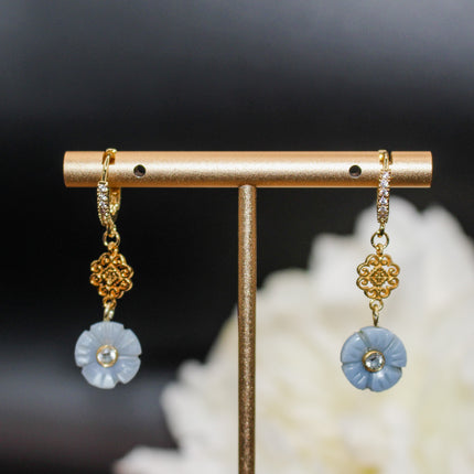 Blue Opal Floral Earrings