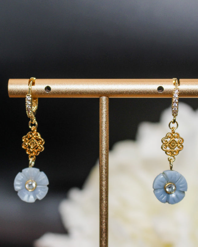 Blue Opal Floral Earrings