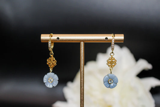 Blue Opal Floral Earrings
