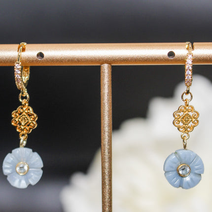 Blue Opal Floral Earrings
