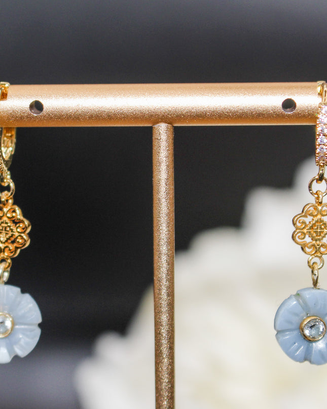 Blue Opal Floral Earrings