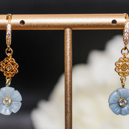 Blue Opal Floral Earrings
