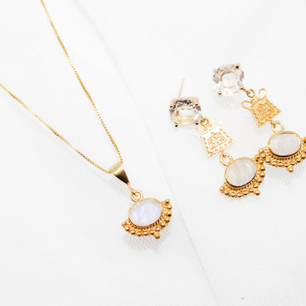 Gold Soul Lock Moonstone Jewelry Set