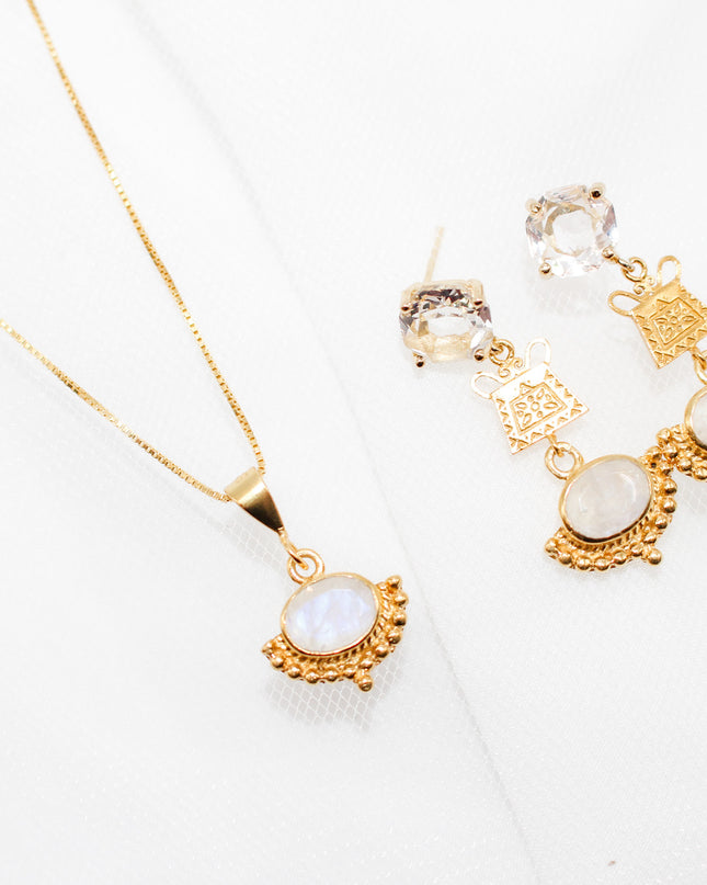 Gold Soul Lock Moonstone Jewelry Set