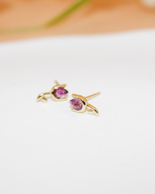 Dainty Amethyst Tulip Earrings