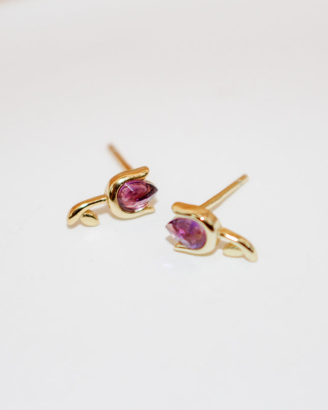 Dainty Amethyst Tulip Earrings