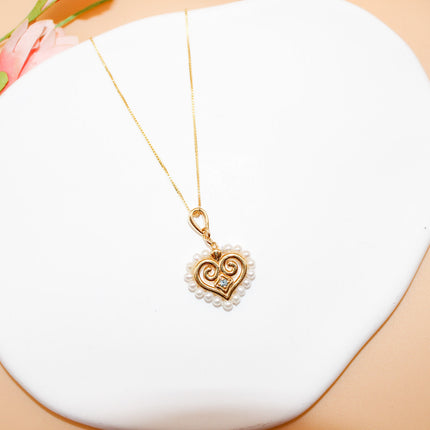 Pearl and London Blue Topaz Hmong Heart Necklace