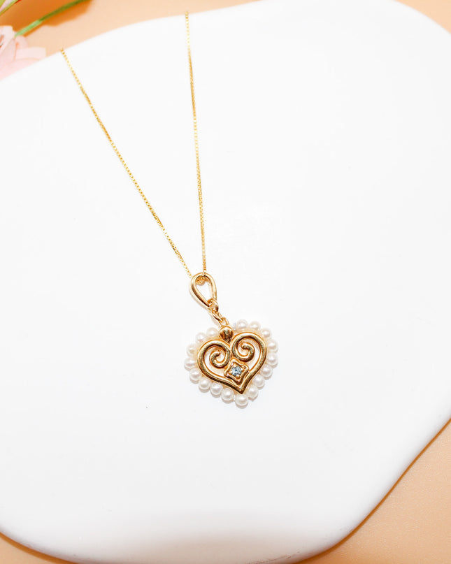 Pearl and London Blue Topaz Hmong Heart Necklace