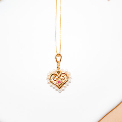 Rhodolite and Pearl Hmong Heart Necklace