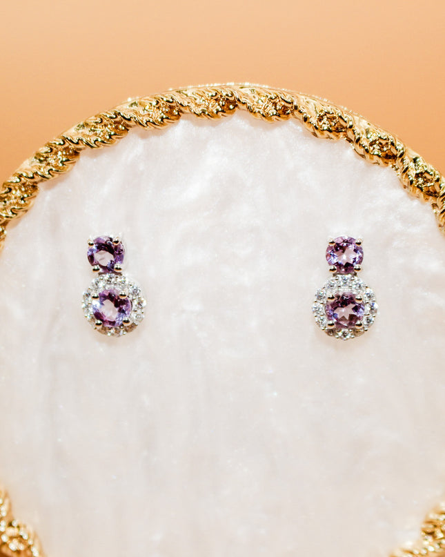 Double Amethyst Stud Earring