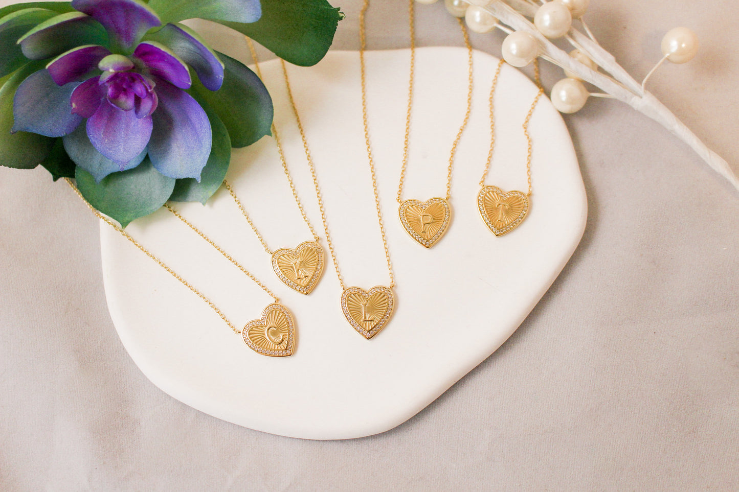 Gold Heart Initial Necklace