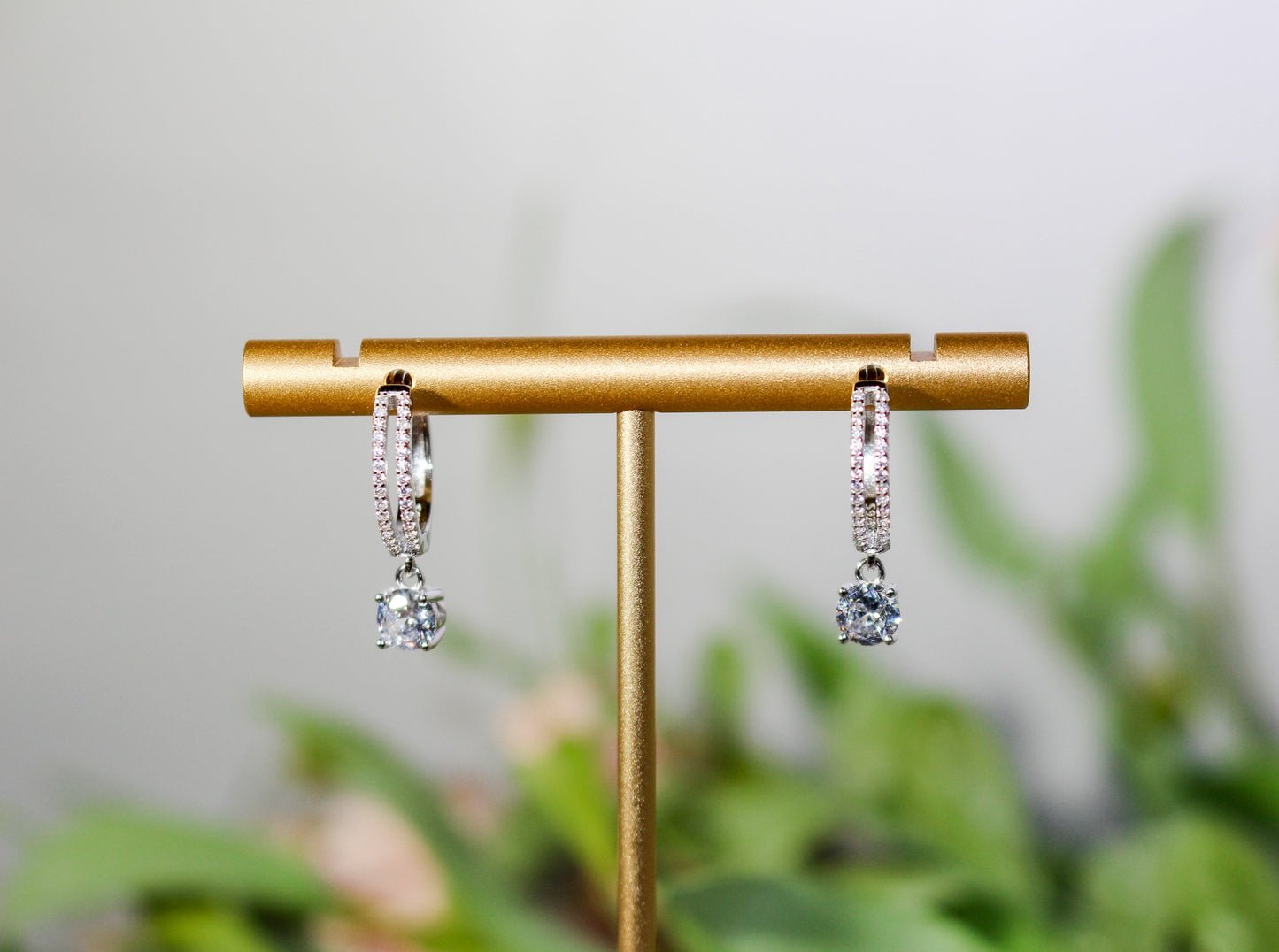 Cubic Zirconia Drop Huggy Earring